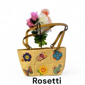 Rosetti Beige Bag with Colorful Floral Accents 13 x 8”